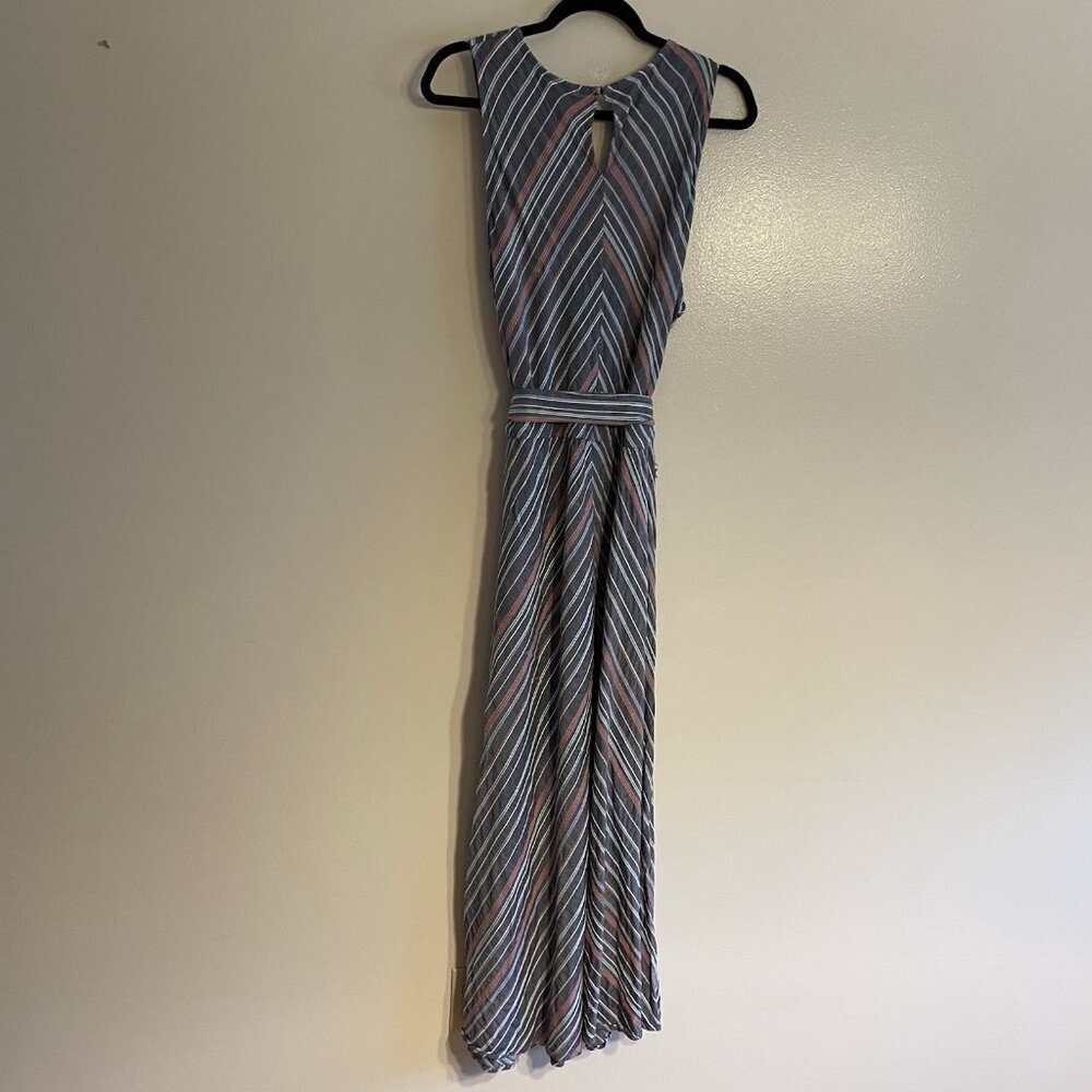 Lane Bryant Women 20 Blue Striped Belted Scoop Neck Sleeveless Maxi Dress - Picture 11 of 12